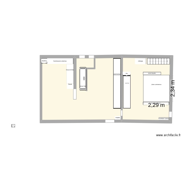 Charles Quint. Plan de 2 pièces et 58 m2