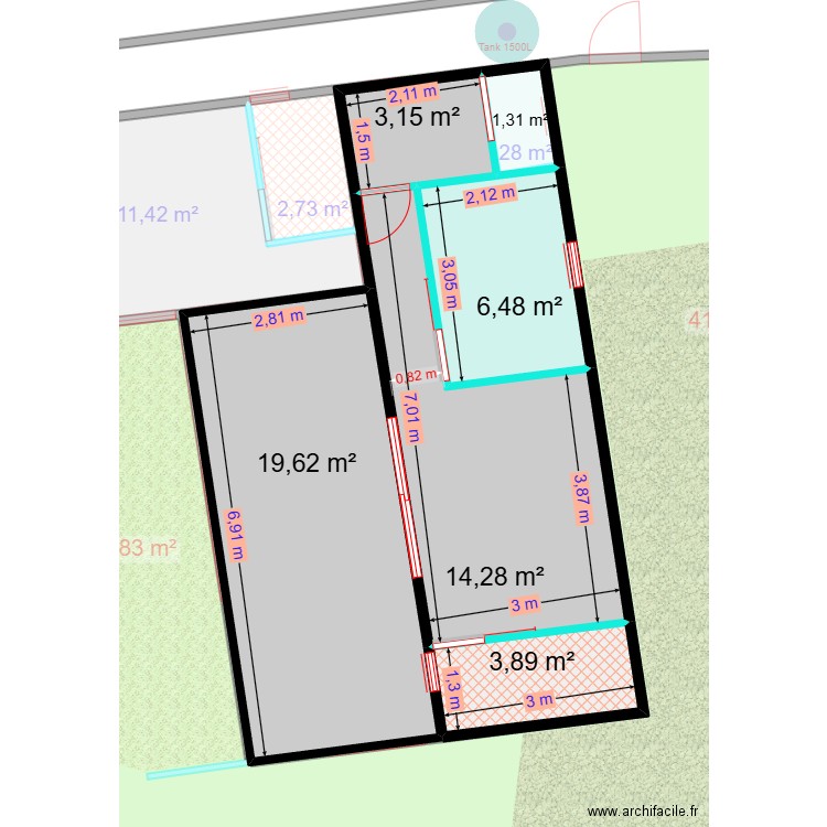 Villa Métré Bâtiment V1. Plan de 14 pièces et 242 m2