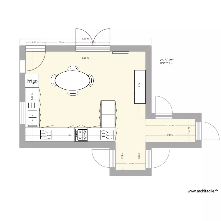 Cuisine. Plan de 1  et 26 m²