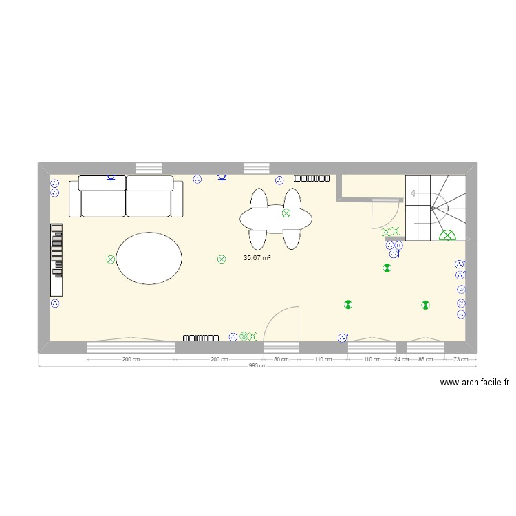 plan aménagement elec. Plan de 1 pièce et 36 m2