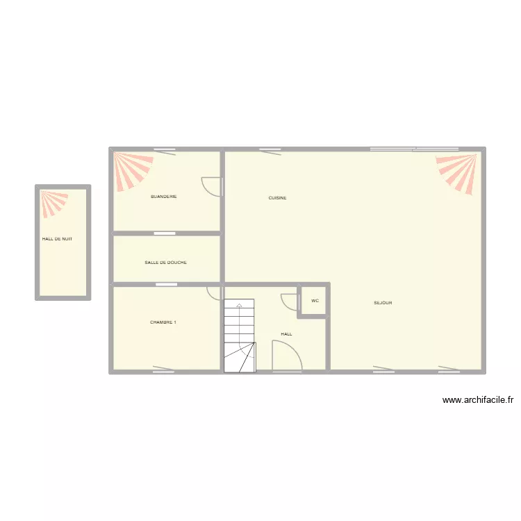 PLAN VREUX INTRUSION RDC. Plan de 7 pièces et 60 m²