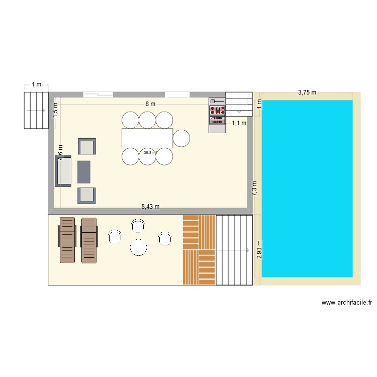Plan Terrasse. Plan de 1 pièce et 37 m2