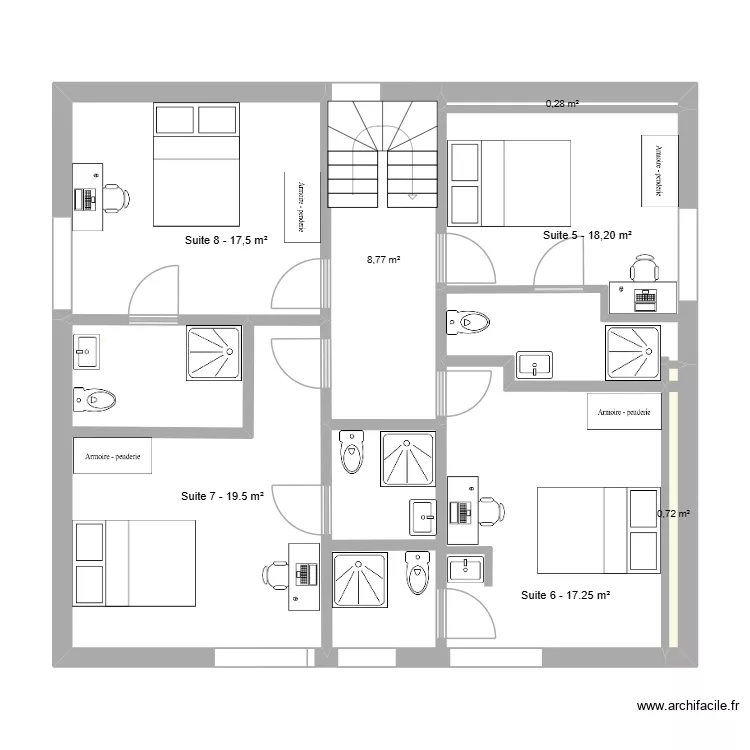 ETAGE 1 RTE CLOHARS FOUESNANT v2. Plan de 7  et 80 m²
