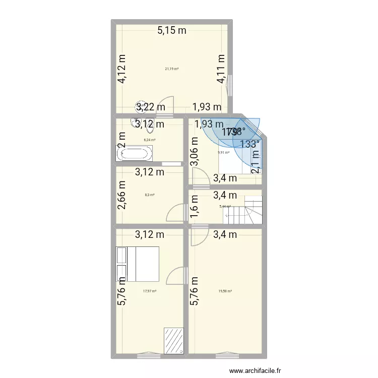 Ancien etage ouzouer. Plan de 7  et 89 m²