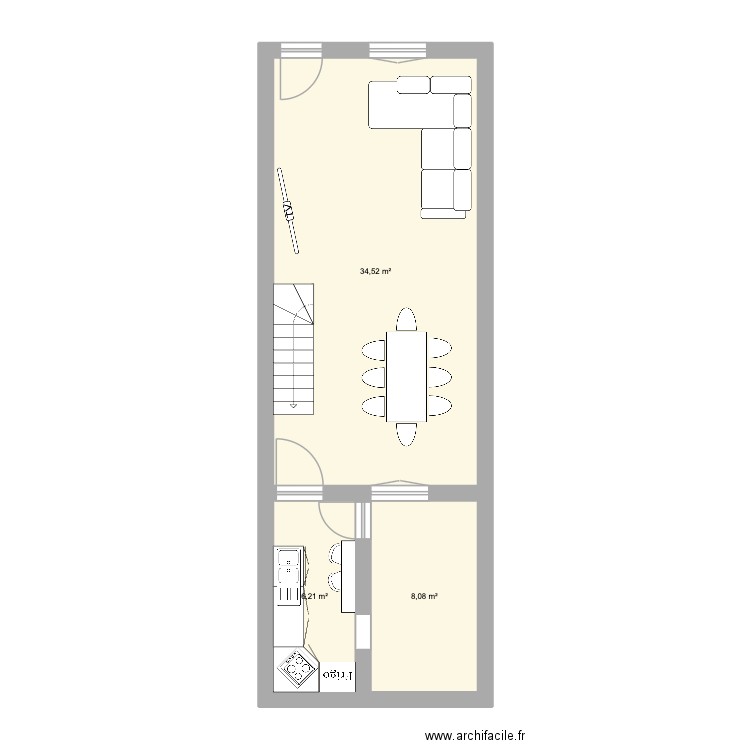RdC Paskale. Plan de 3 pièces et 49 m2