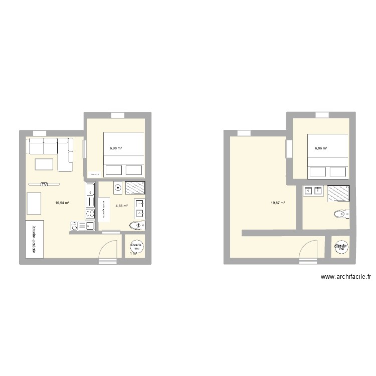 boulogne. Plan de 7 pièces et 57 m2