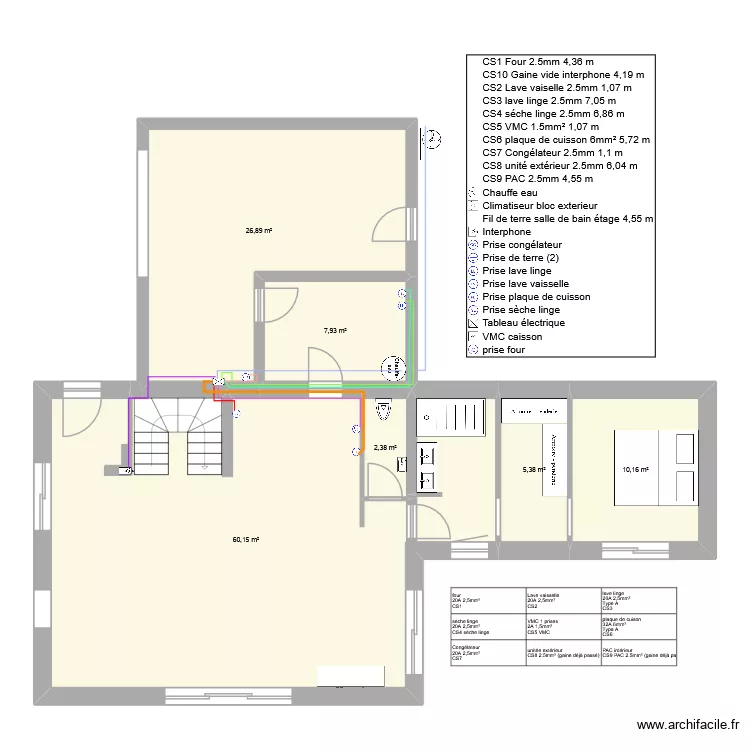 Tyty & Yanis circuit prise sp&eacute;cifique. Plan de 11  et 171 m²