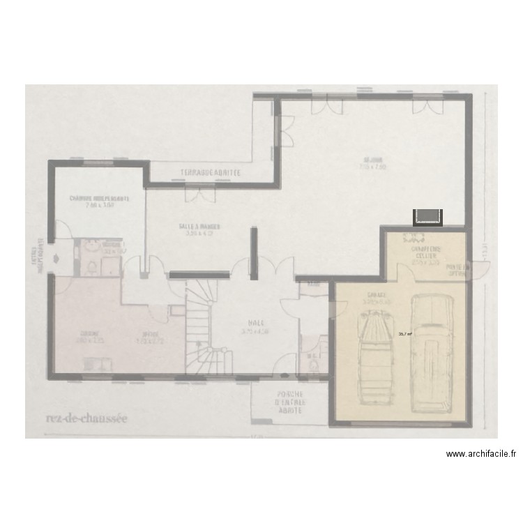 gometz rdc. Plan de 1 pièce et 36 m2
