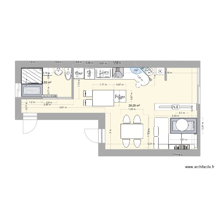 Logiciel Archifacil. Plan de 2 pièces et 34 m2