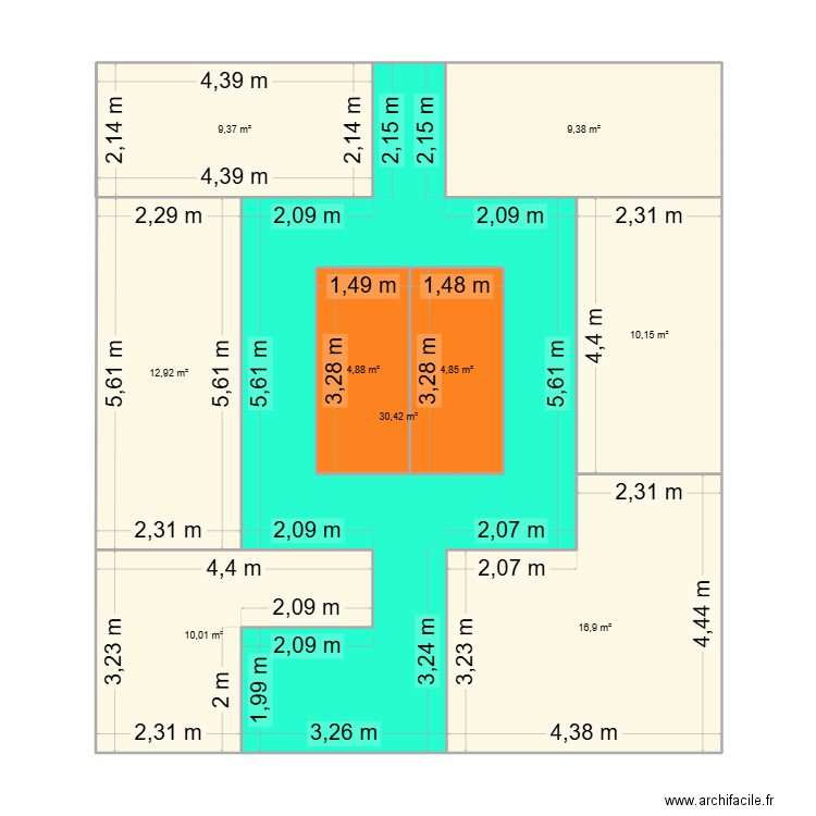 Lémuriens. Plan de 9 pièces et 119 m2