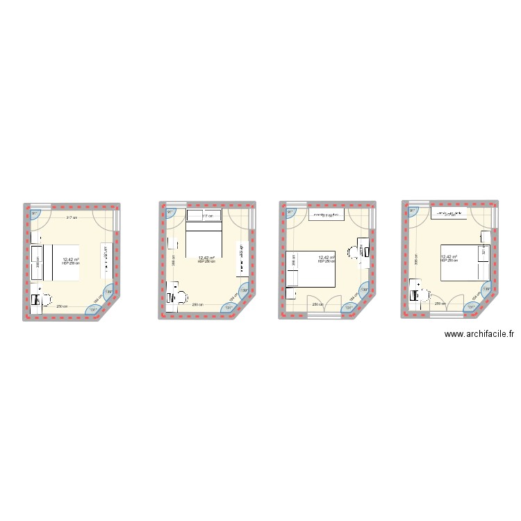 chambre. Plan de 4 pièces et 50 m2