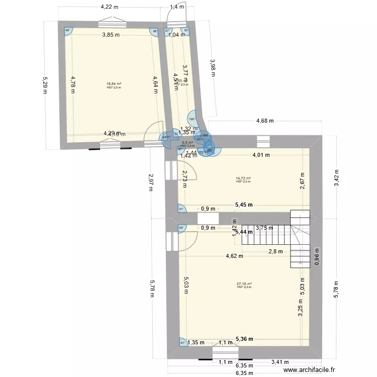 JASSES Etage. Plan de 5  et 66 m²