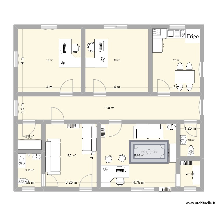 maison médicale. Plan de 10 pièces et 104 m2