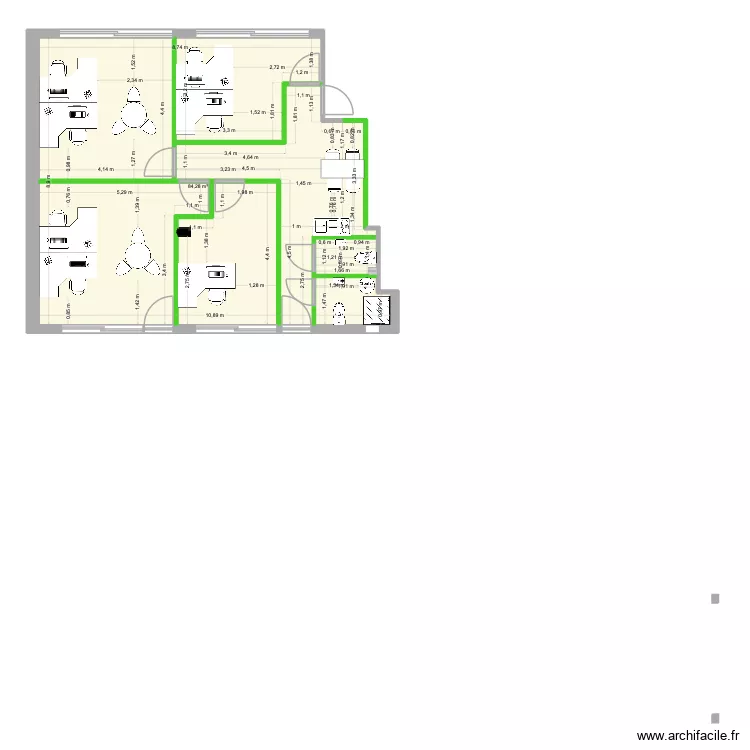 Bureau Guist'Hau 2WC + douche Mai 2026. Plan de 1  et 84 m²