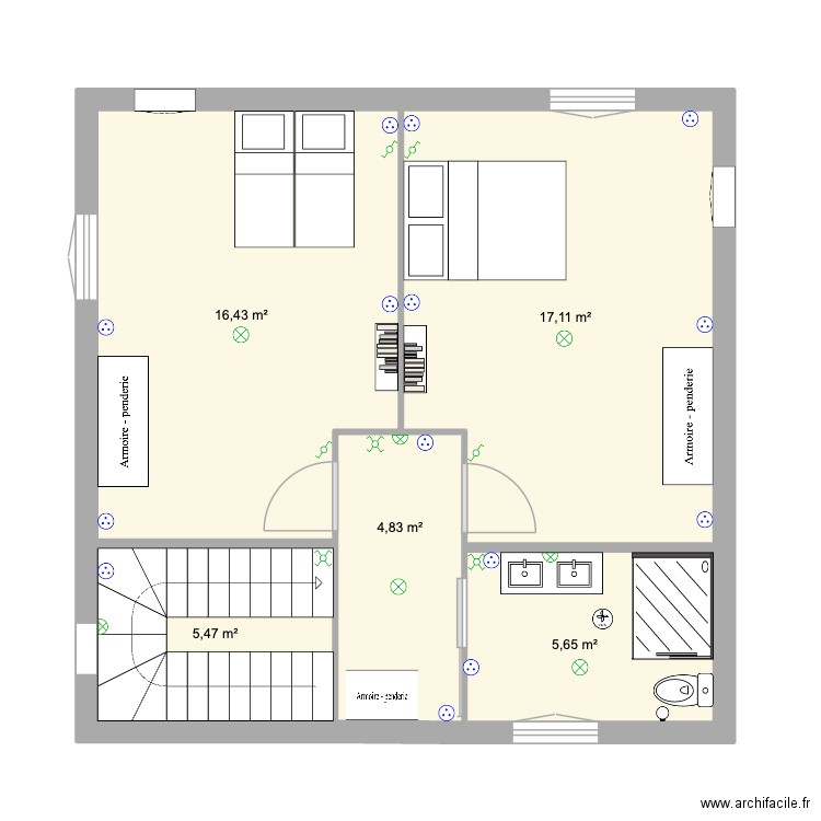 Etage 2 Besseges ELEC. Plan de 5 pièces et 49 m2