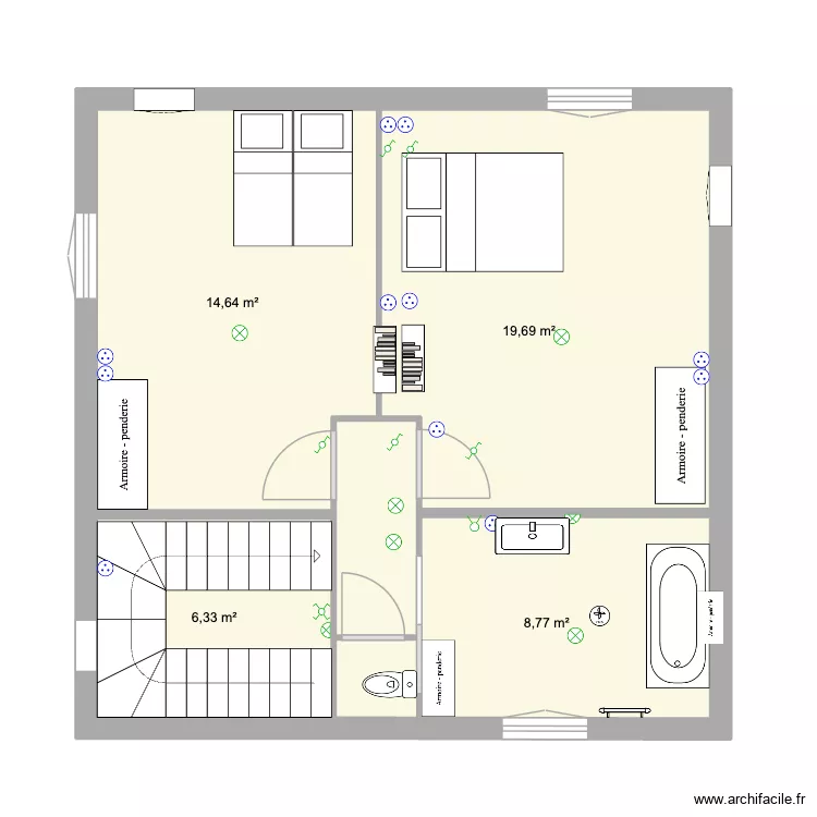 Etage 2 Besseges ELEC. Plan de 4 pièces et 49 m²