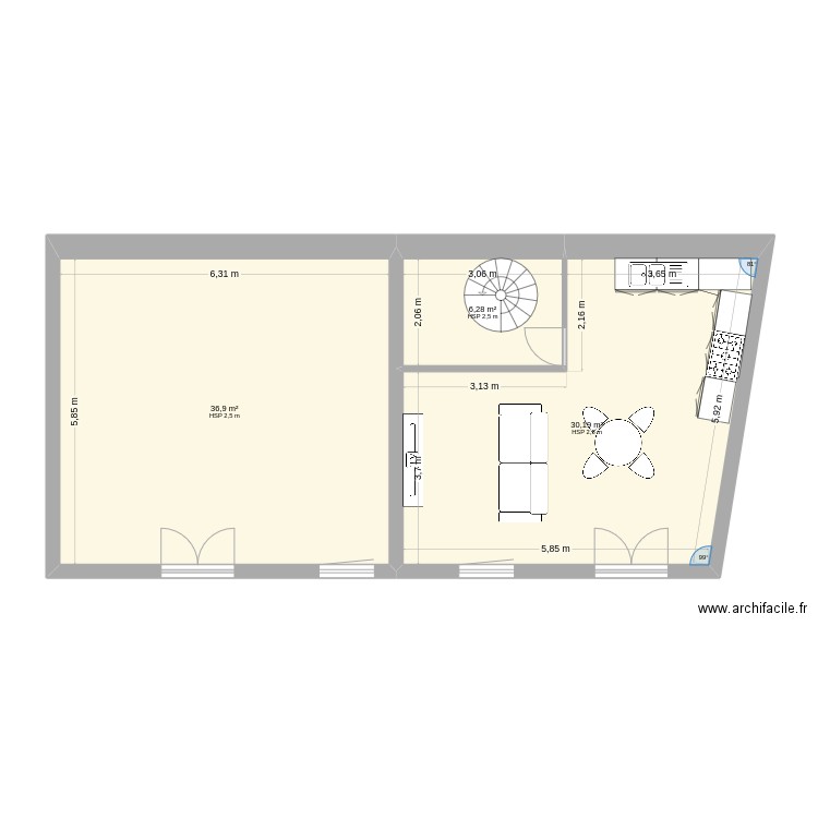 etage. Plan de 3 pièces et 73 m2
