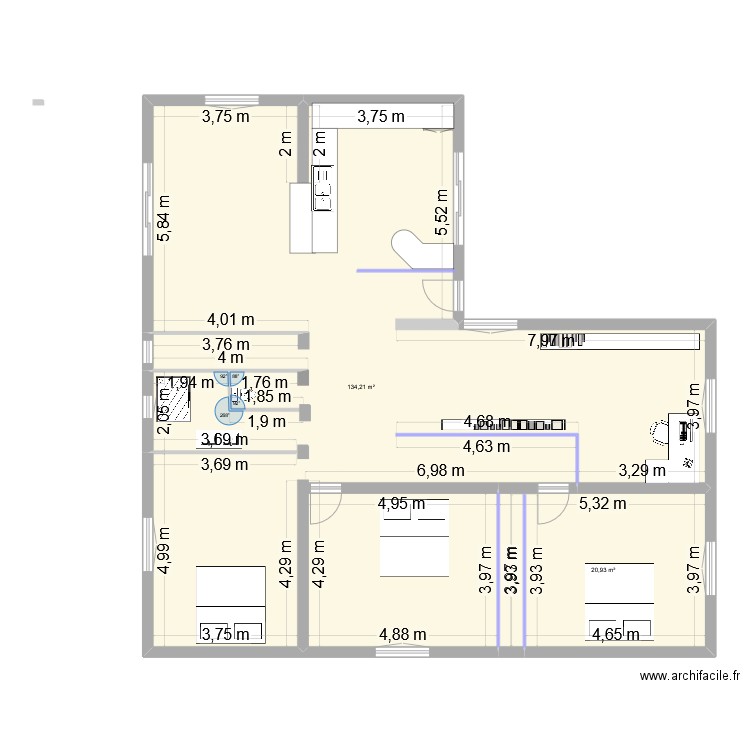 003. Plan de 2 pièces et 155 m2