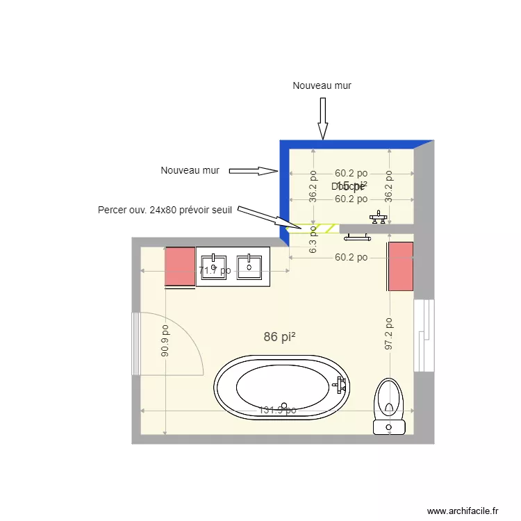 SDB 711. Plan de 2  et 9 m²