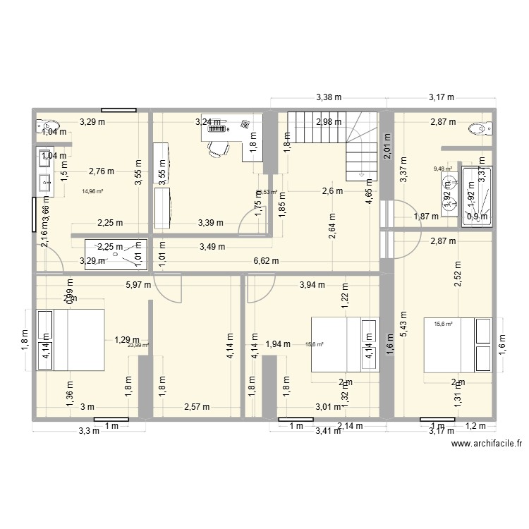 etage. Plan de 6 pièces et 109 m2