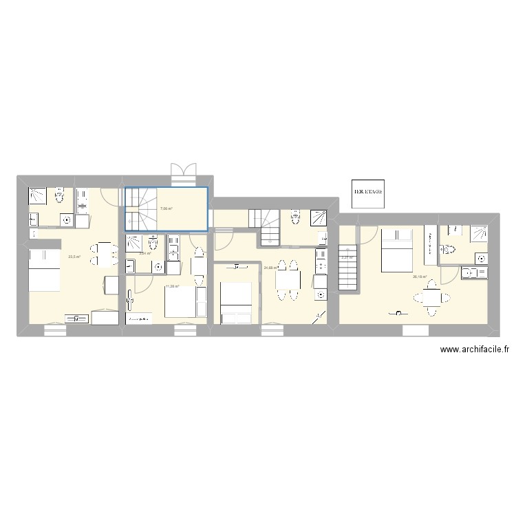 1er Etage ALEXIS. Plan de 7 pièces et 98 m2
