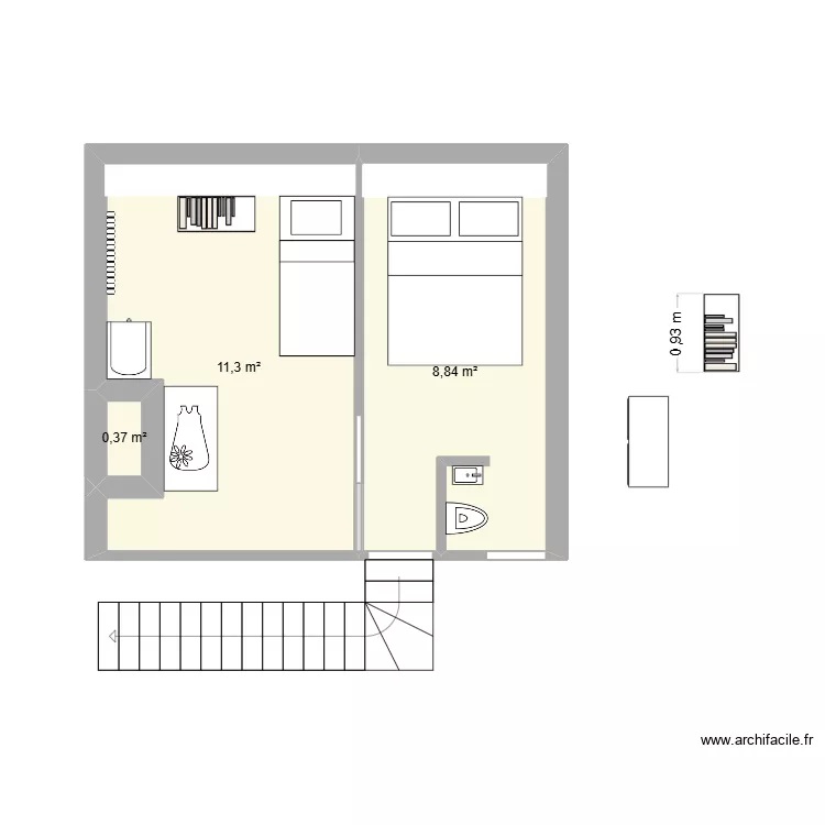 Place de l'Octroi - Mezzanine bis. Plan de 3  et 21 m²