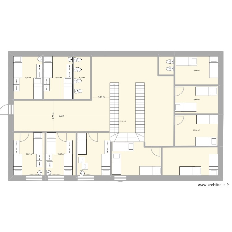 etage 1 yechiva eragny 2. Plan de 9 pièces et 189 m2
