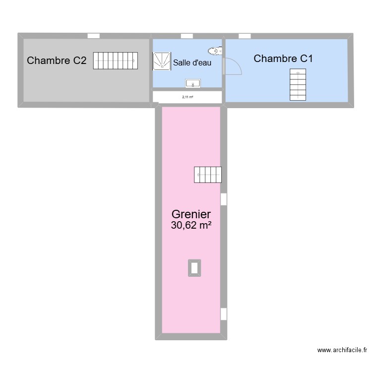 SCI Thiers étage C comble 2. Plan de 6 pièces et 78 m2