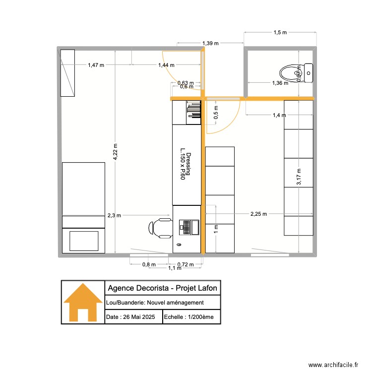 Plan2D_Lou/Buanderie. Plan de 3 pièces et 21 m2