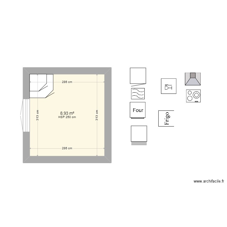 cuisine-4. Plan de 1 pièce et 9 m2