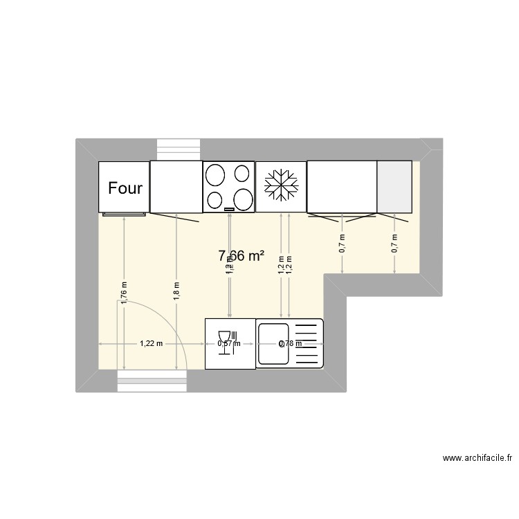 Cuisine. Plan de 1 pièce et 8 m2