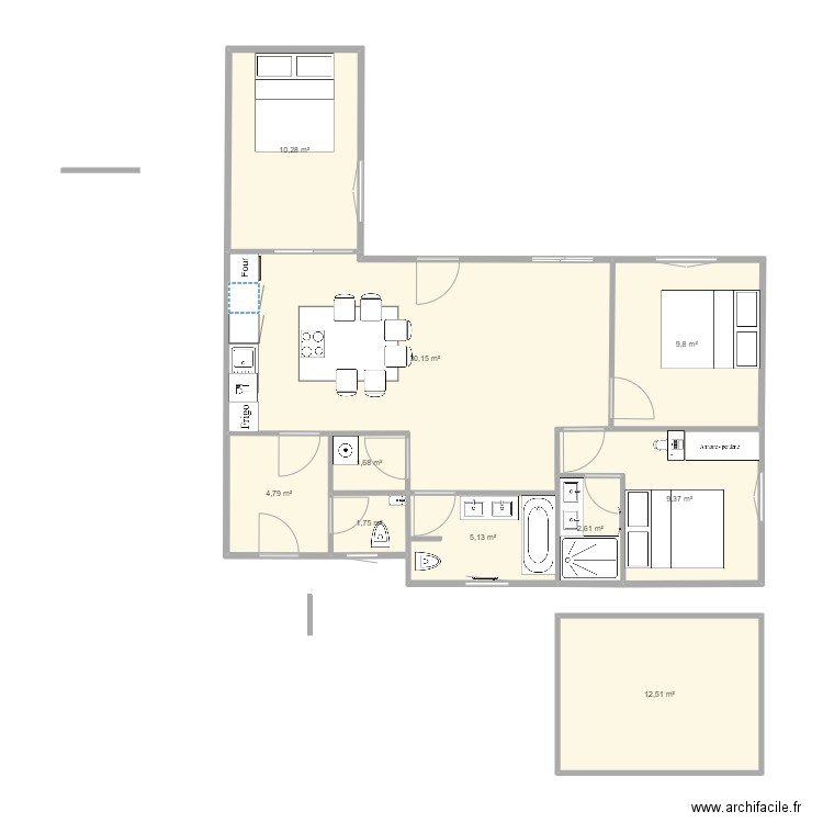 mimizan. Plan de 8 pièces et 76 m2