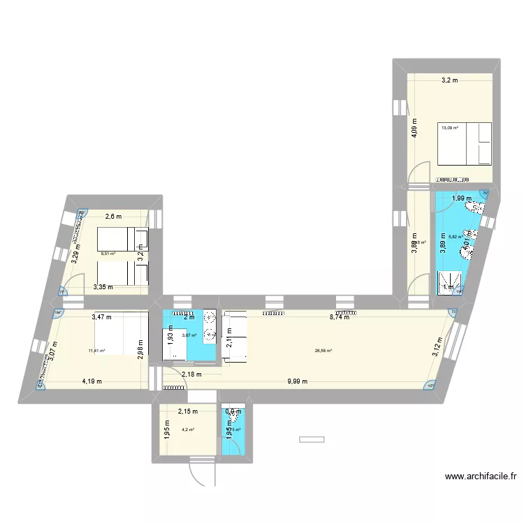 Gite 6/8. Plan de 9  et 80 m²