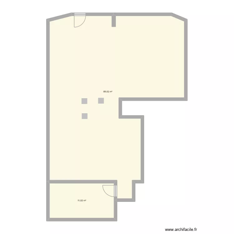 Plan de masse boutique. Plan de 2  et 100 m²