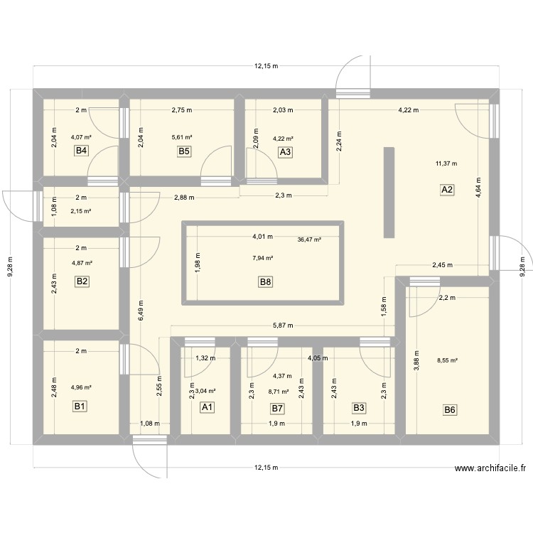 MANU V 04 - TFE 07-06-2025. Plan de 11 pièces et 100 m2