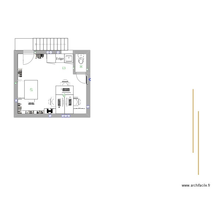Bureau v1. Plan de 2 pièces et 19 m2