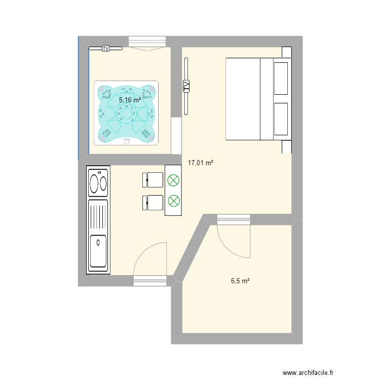 Nime. Plan de 3 pièces et 29 m2