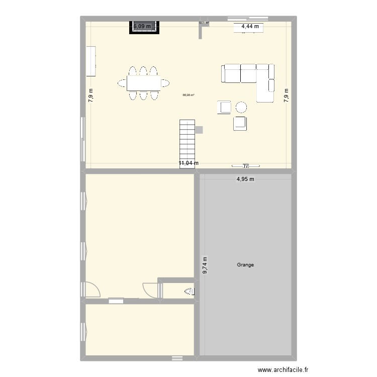 rdc. Plan de 6 pièces et 190 m2