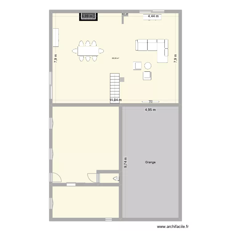 rdc. Plan de 6 pièces et 190 m²