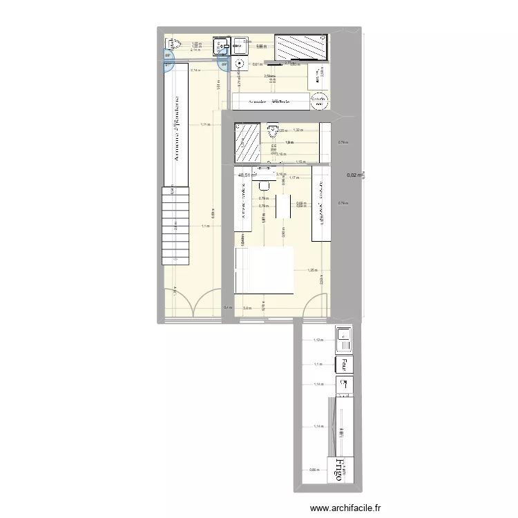 RDC LOFT. Plan de 2 pièces et 49 m²