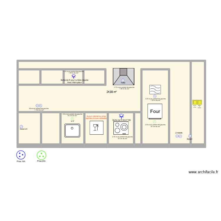 cuisine prise. Plan de 13 pièces et 54 m2