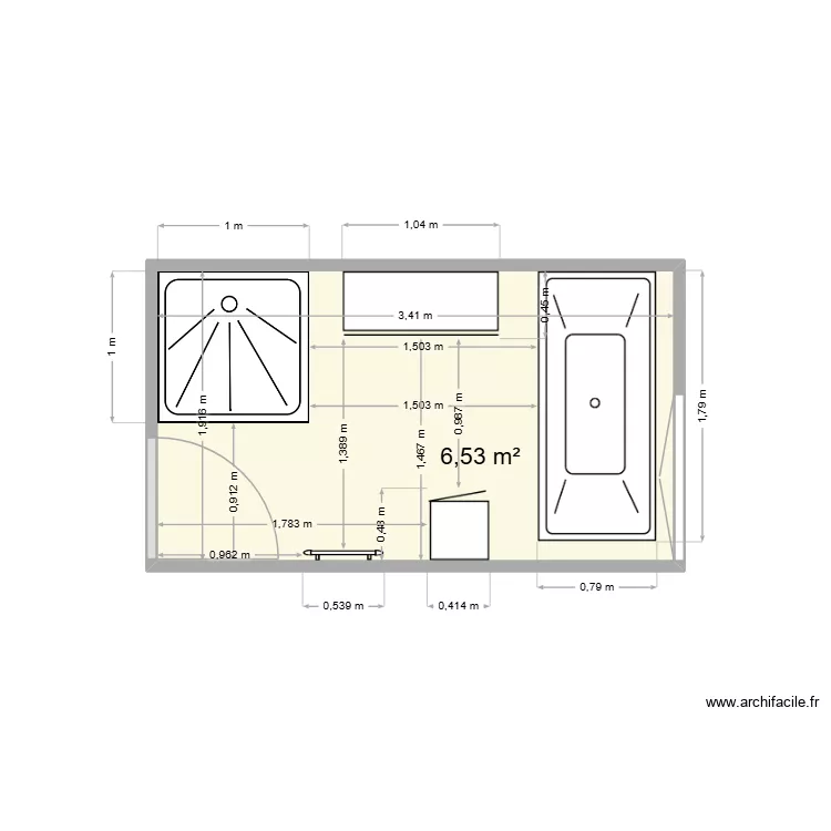 SDB. Plan de 1  et 7 m²