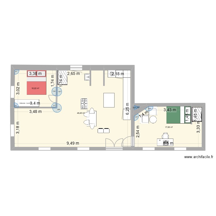 COUPAT V3. Plan de 4 pièces et 76 m2