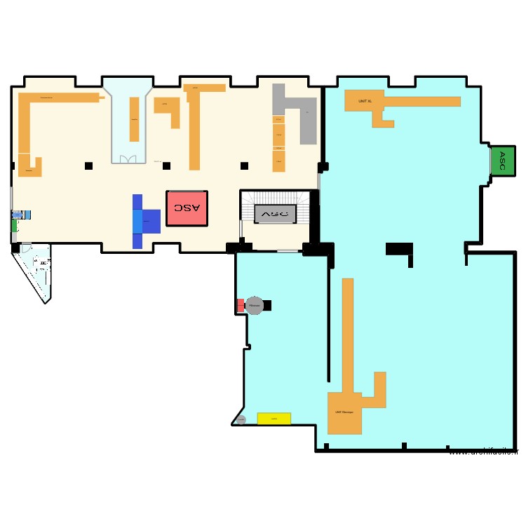Atelier Façonnage intégral. Plan de 12 pièces et 1083 m2