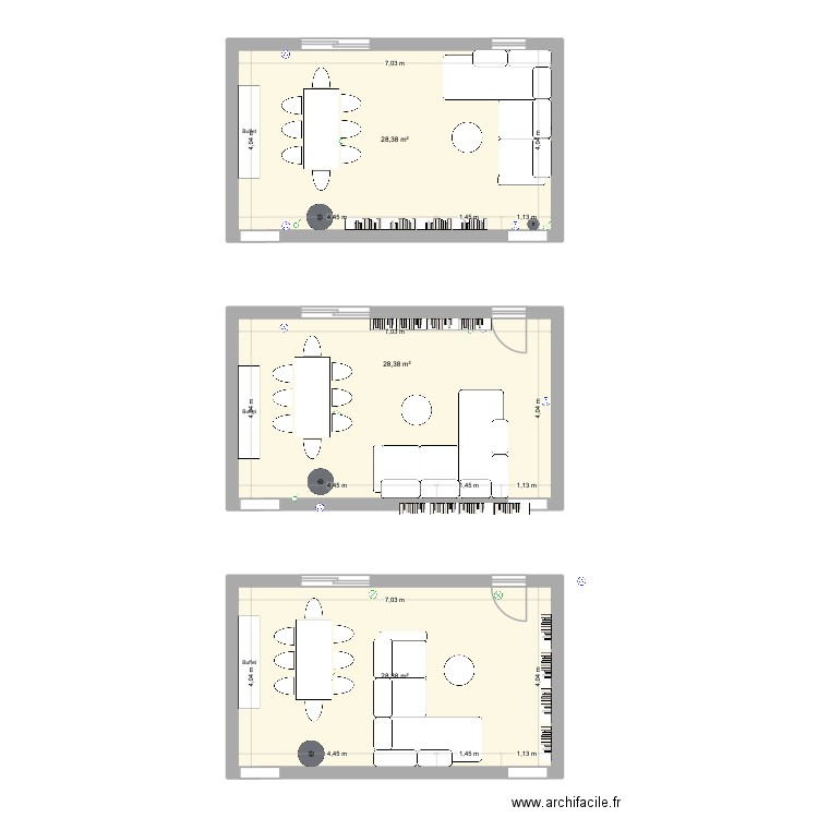 salon. Plan de 3 pièces et 85 m2