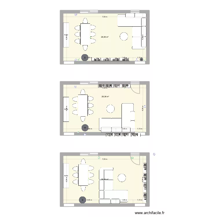 salon. Plan de 3  et 85 m²