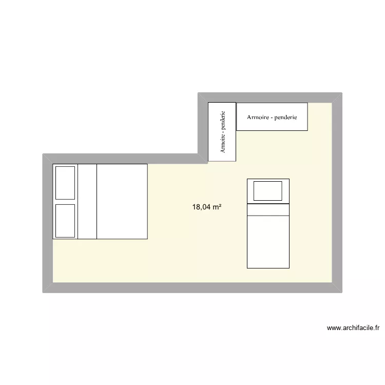 Chambre &eacute;tage V1. Plan de 1  et 18 m²