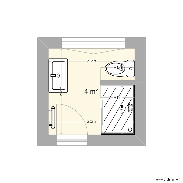 SDE actuelle D. Plan de 1 pièce et 4 m2