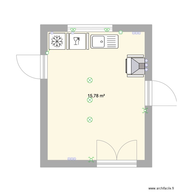Cuisine. Plan de 1 pièce et 16 m2