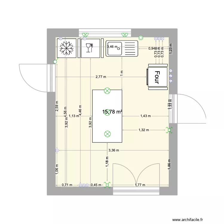 Cuisine - plan de travail. Plan de 1  et 16 m²